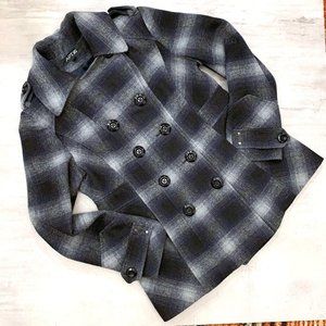 Apt. 9 Double Breasted Plaid Pea Coat - Blue & Gray - Large
